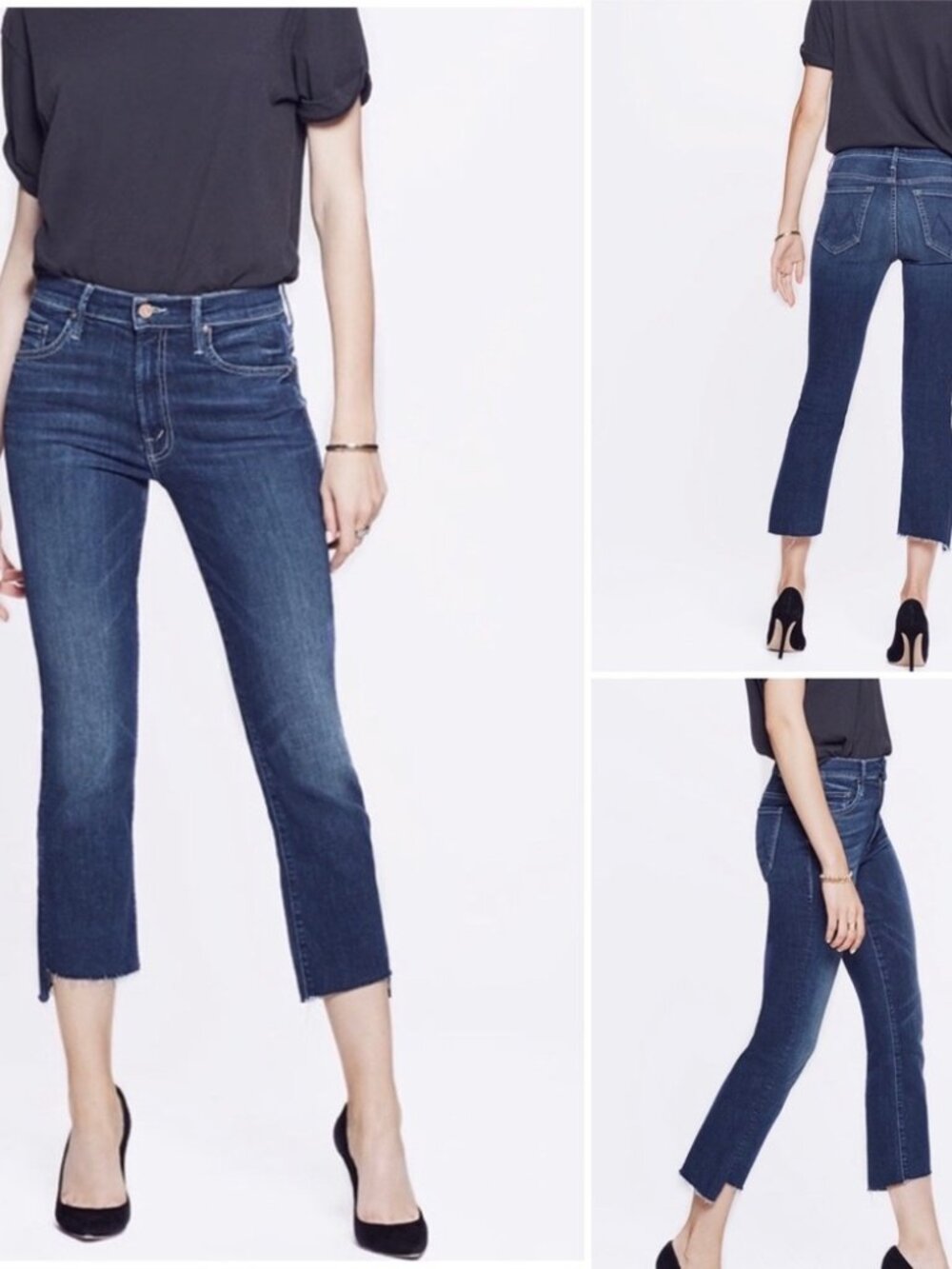 Mother Insider Crop Step Fray Here Kitty Kitty Wash Denim Jeans 28